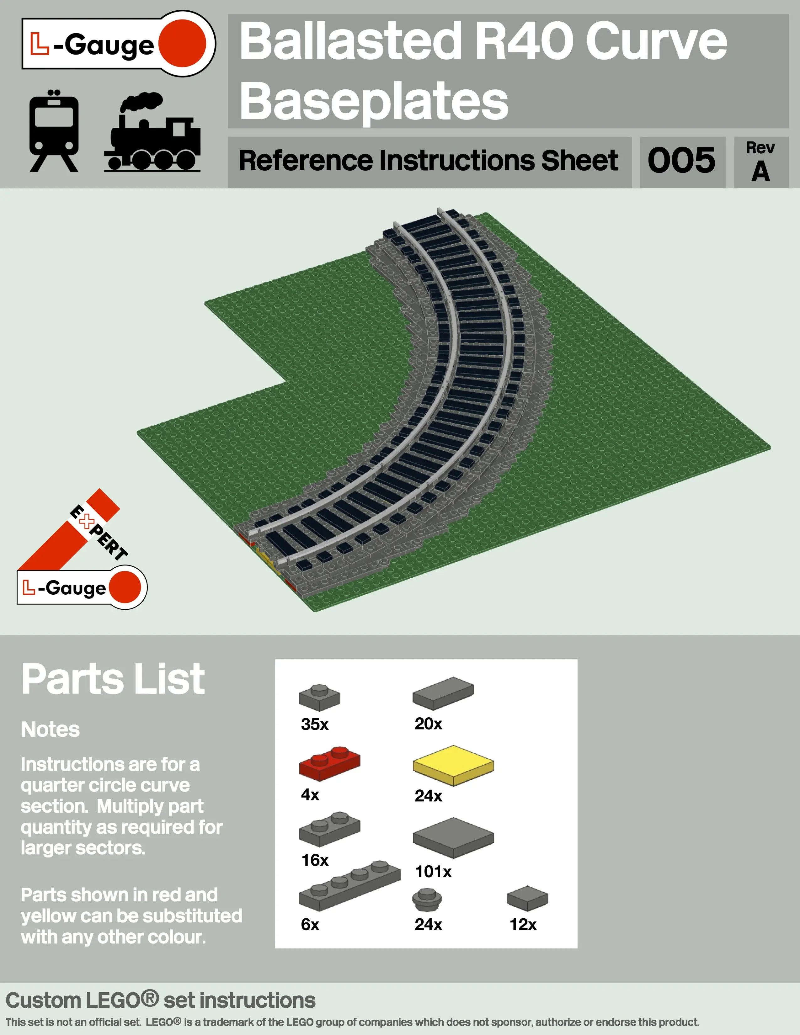 Instructions "Ballasted R40 Curve Track Baseplates" du site L-Gauge