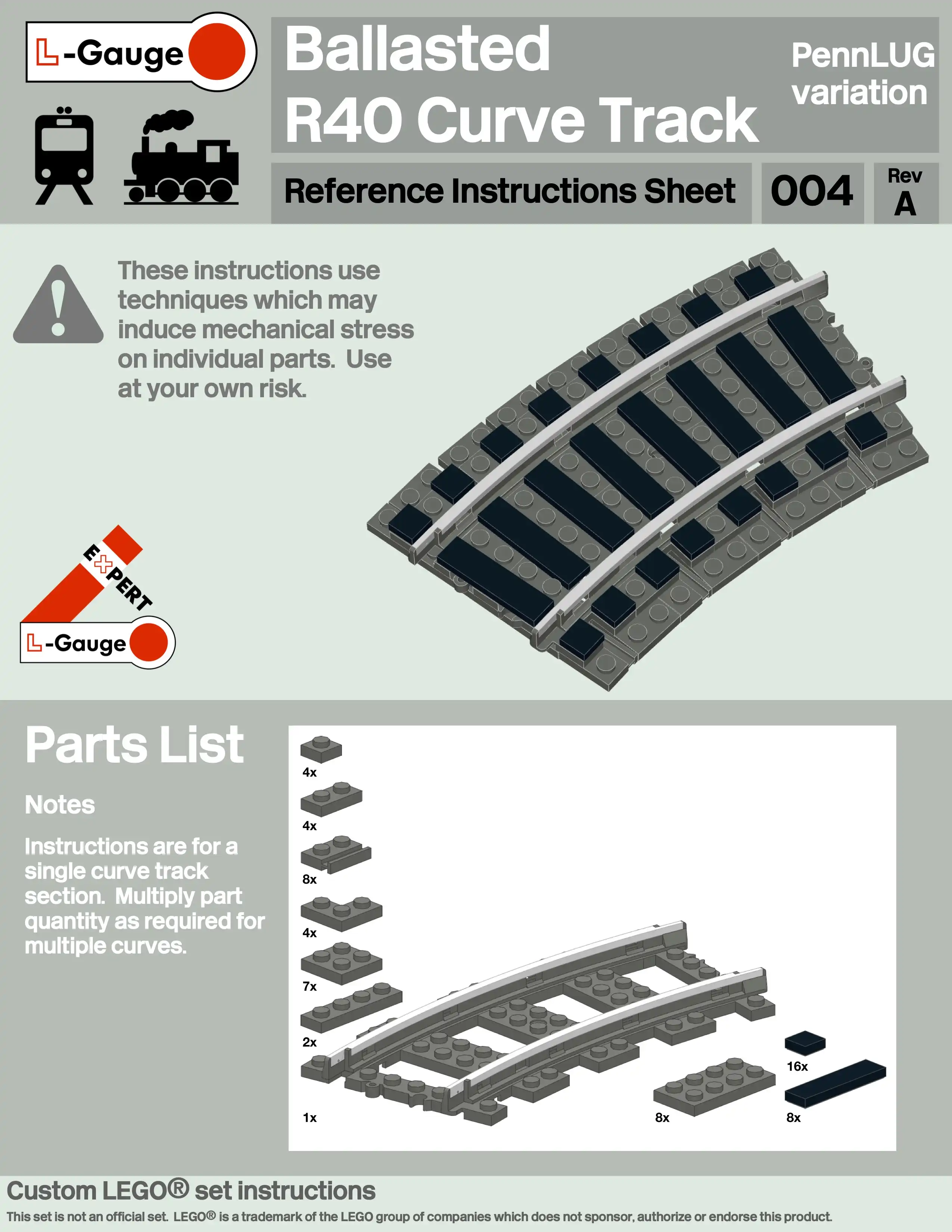 Instructions "Ballasted R40 Curve Track" du site L-Gauge
