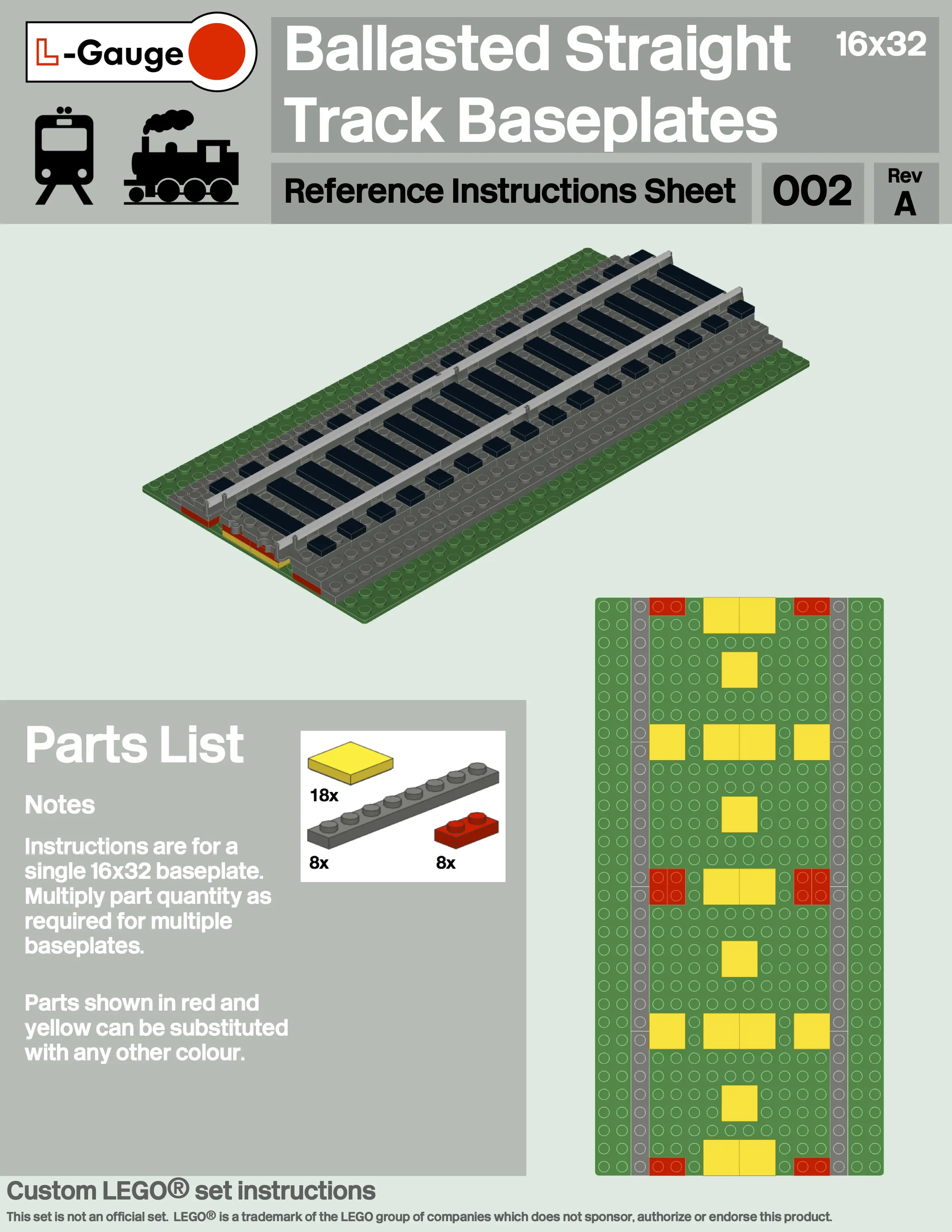 Instructions "Ballasted Straight Track Baseplates (16x32)" du site L-Gauge
