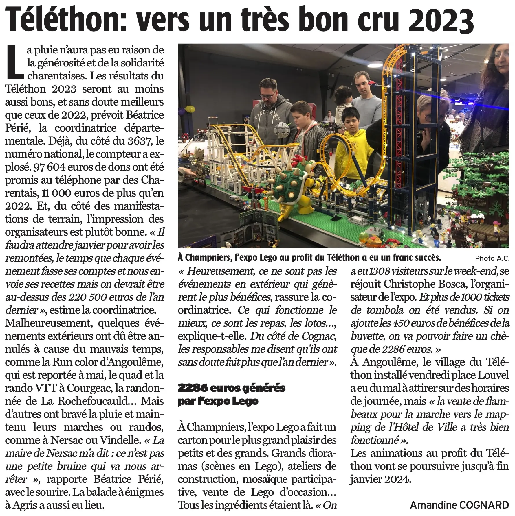 Article du quotidien départemental Charente Libre sur l'exposition LEGO de Champniers en 2023