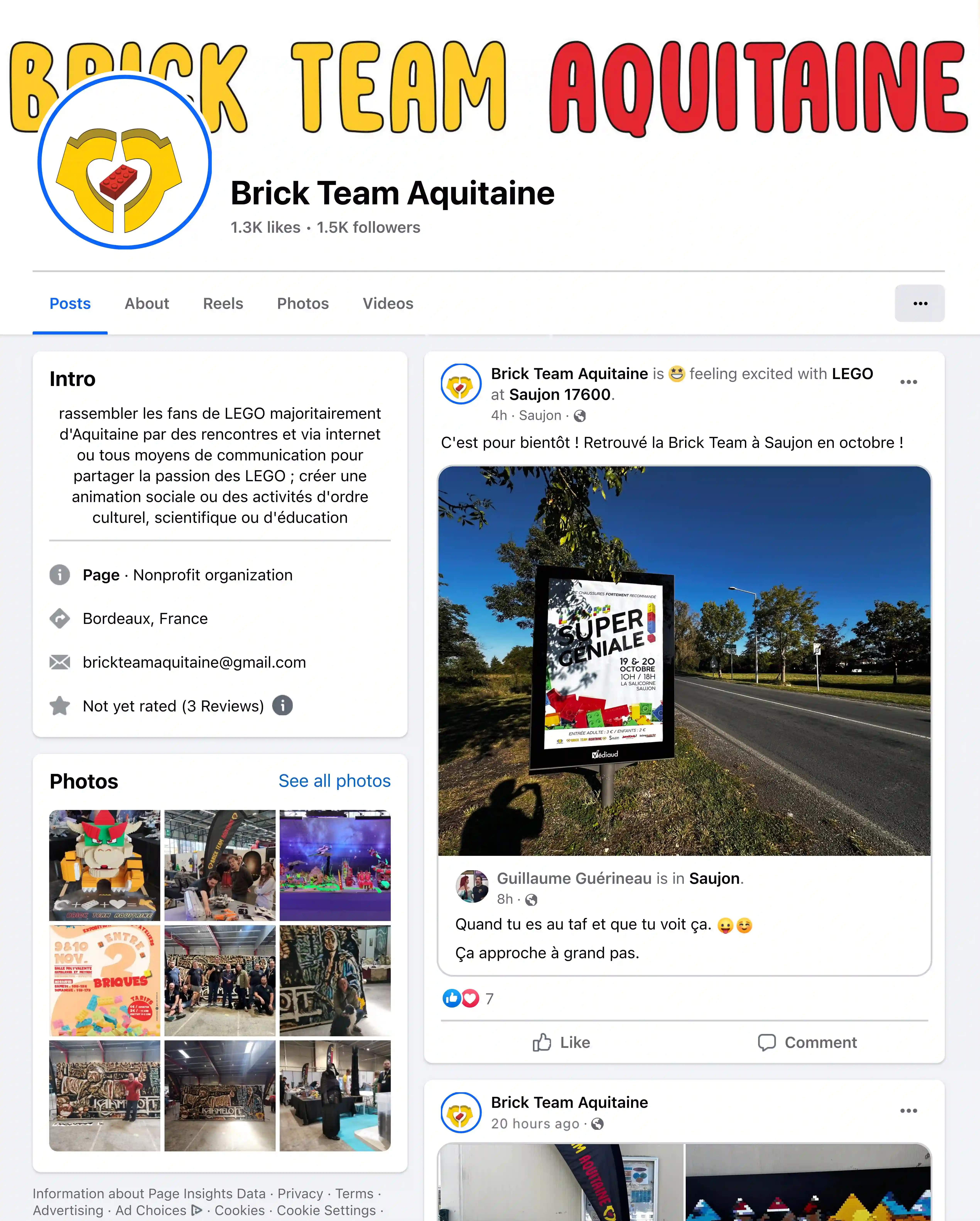 La page Facebook de la Brick Team Aquitaine