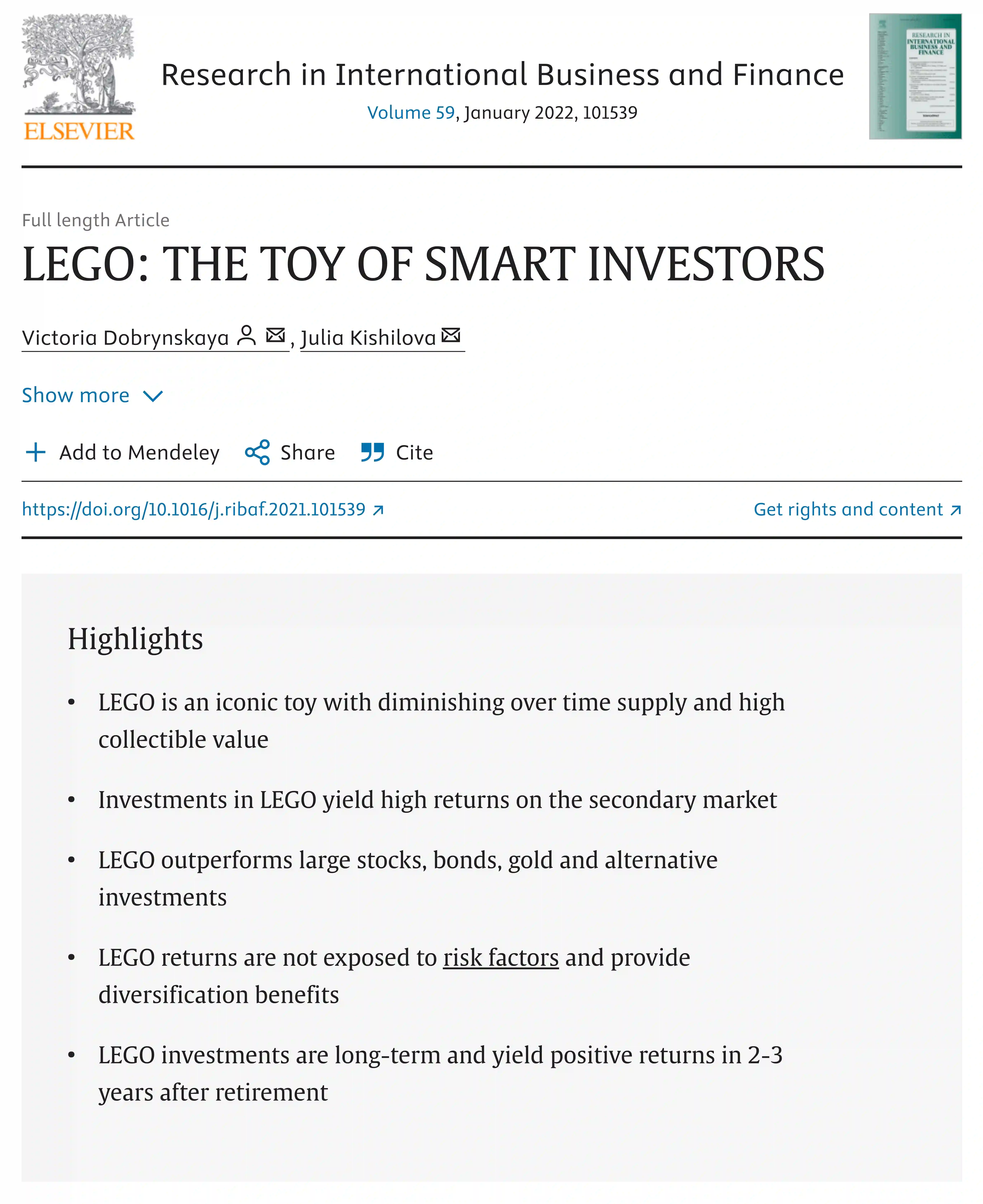 L'étude "LEGO: The Toy of Smart Investors"