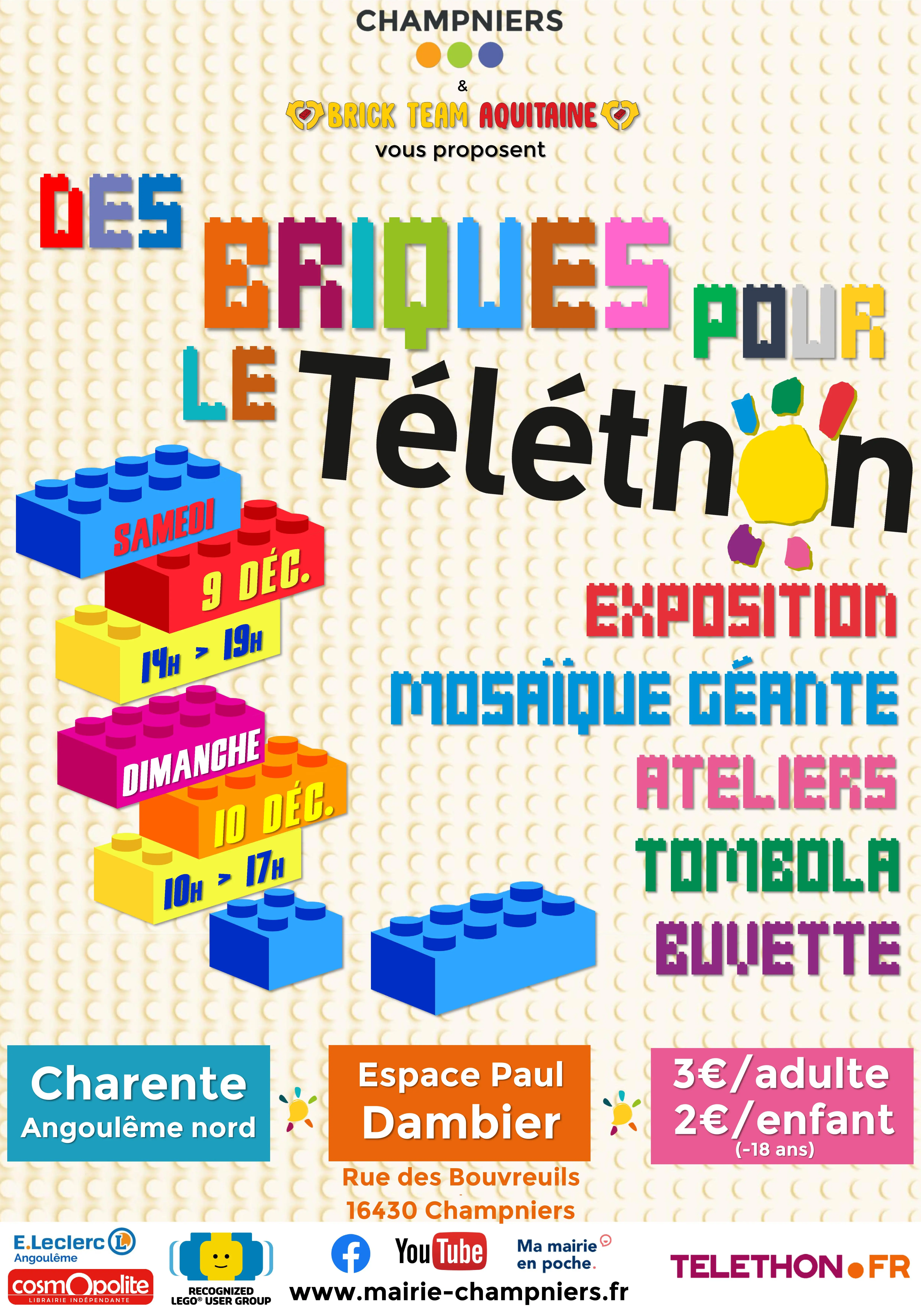 Affiche de l'exposition "Des Briques pour le Téléthon 2023", notre première exposition